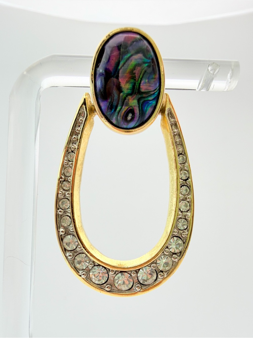 Butler Abalone & Rhinestone Gold Tone Drop Earrings